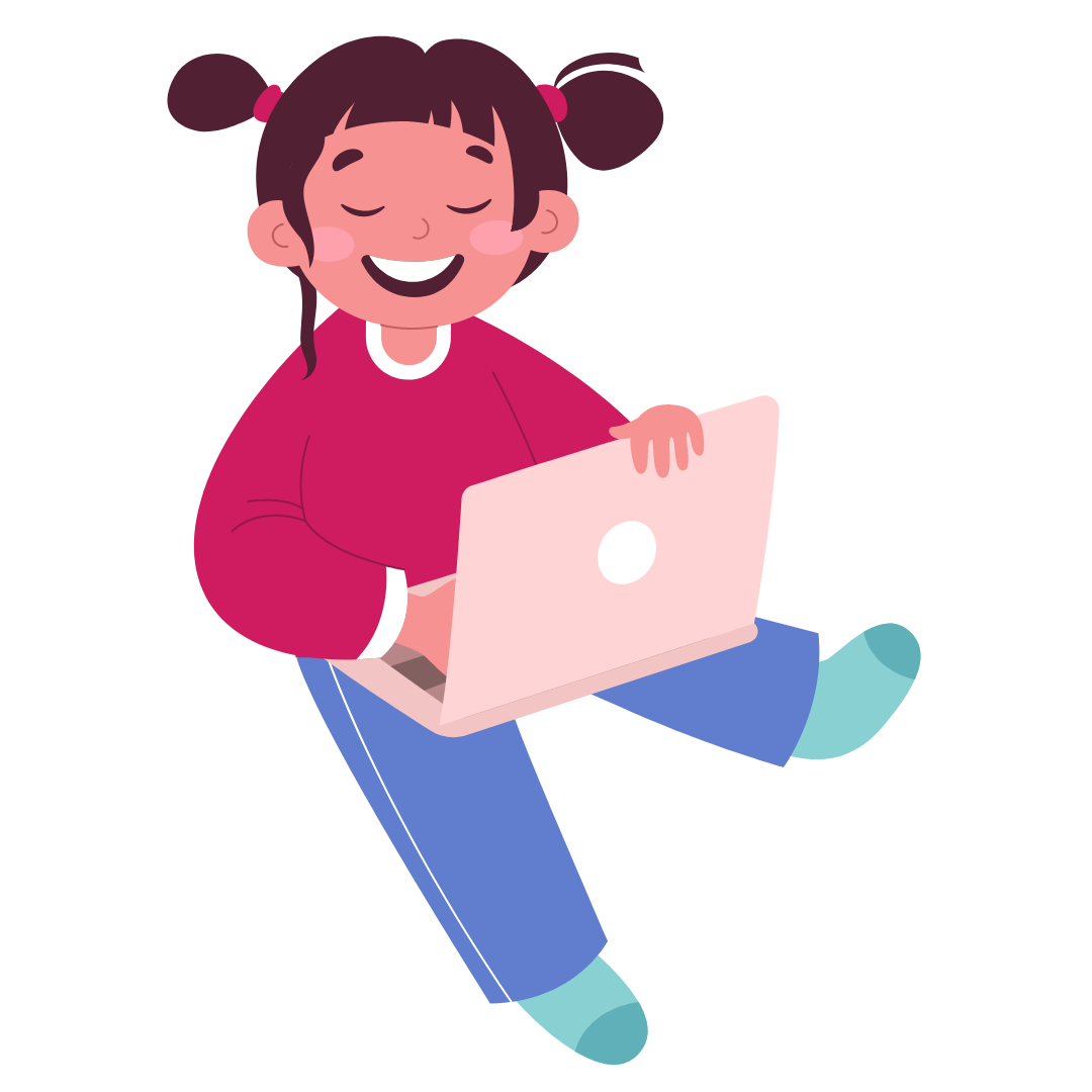 Illustration d'une fille qui developpe sur son ordinateur. Elle est souriante